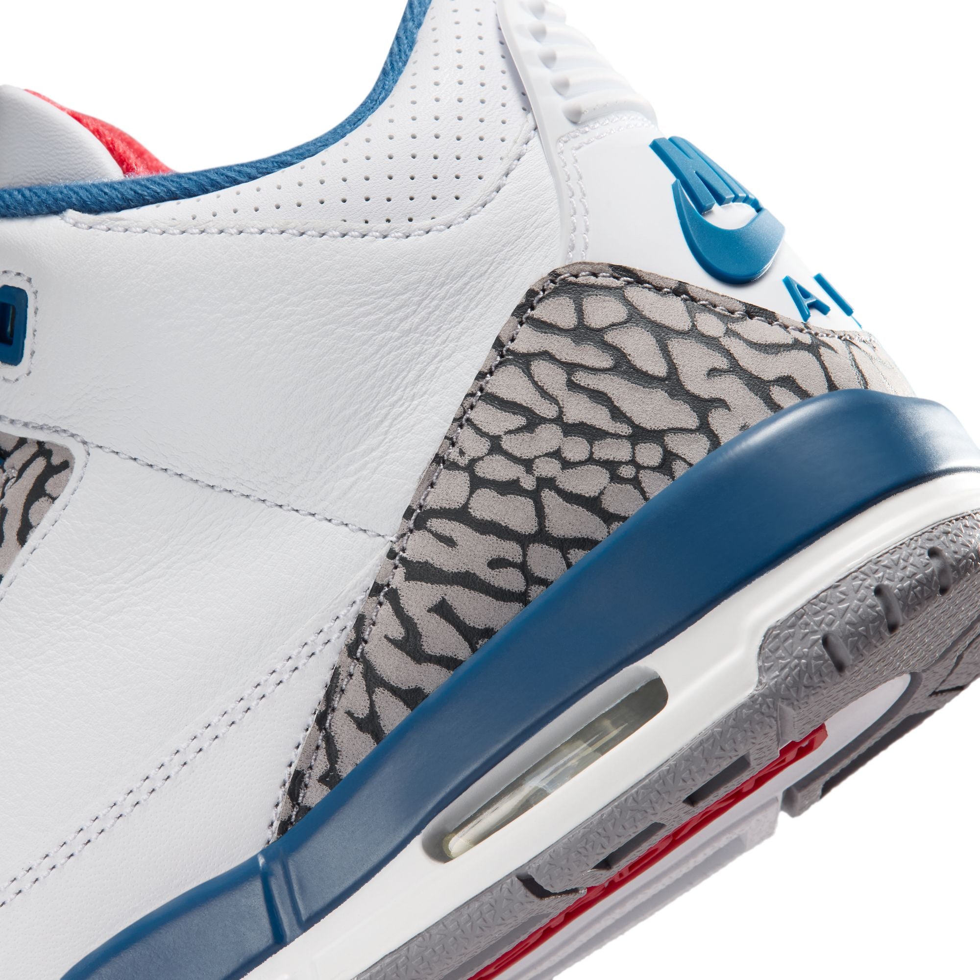 White/fire Red-true Blue Sneakers on a white background