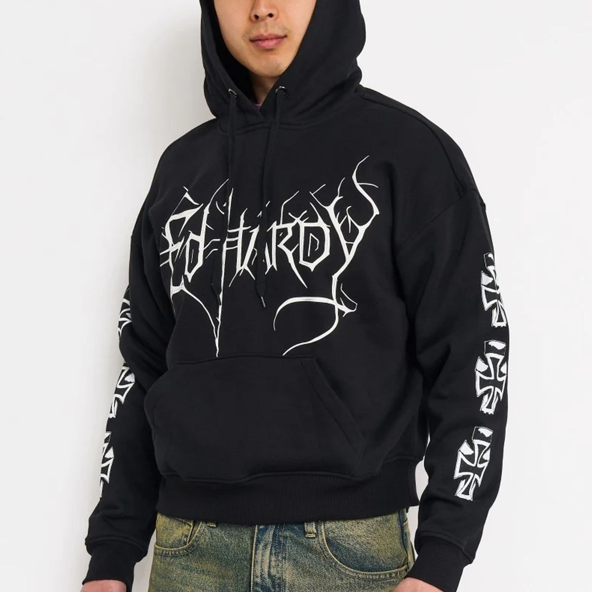 Ed Hardy Mens Cyber Crosses Boxy Fleece Hoodie