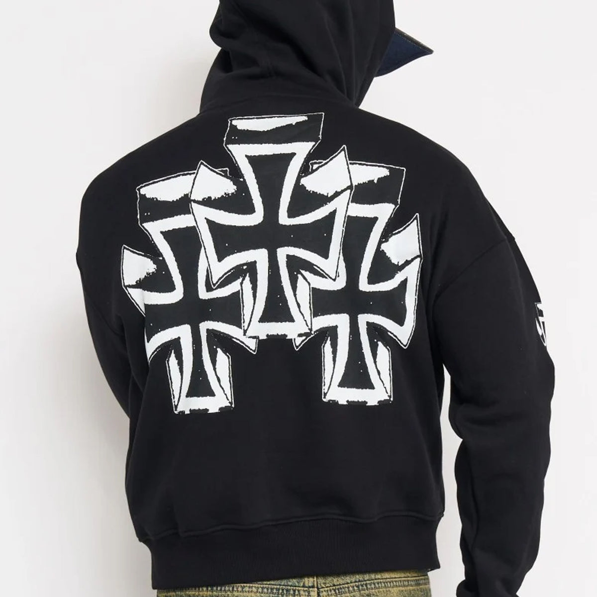 Ed Hardy Mens Cyber Crosses Boxy Fleece Hoodie