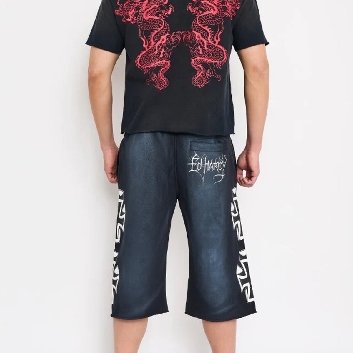 Ed Hardy Mens Crosses Long Fleece Shorts