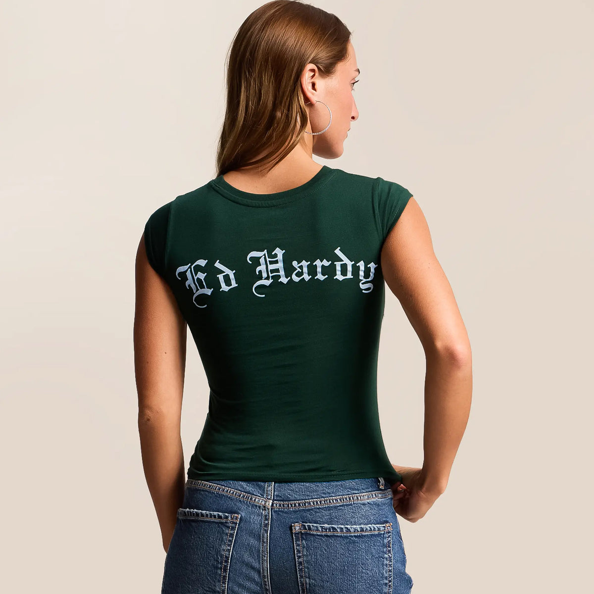 Ed Hardy Womens Eagle Rhinestone Cap Sleeve Tee
