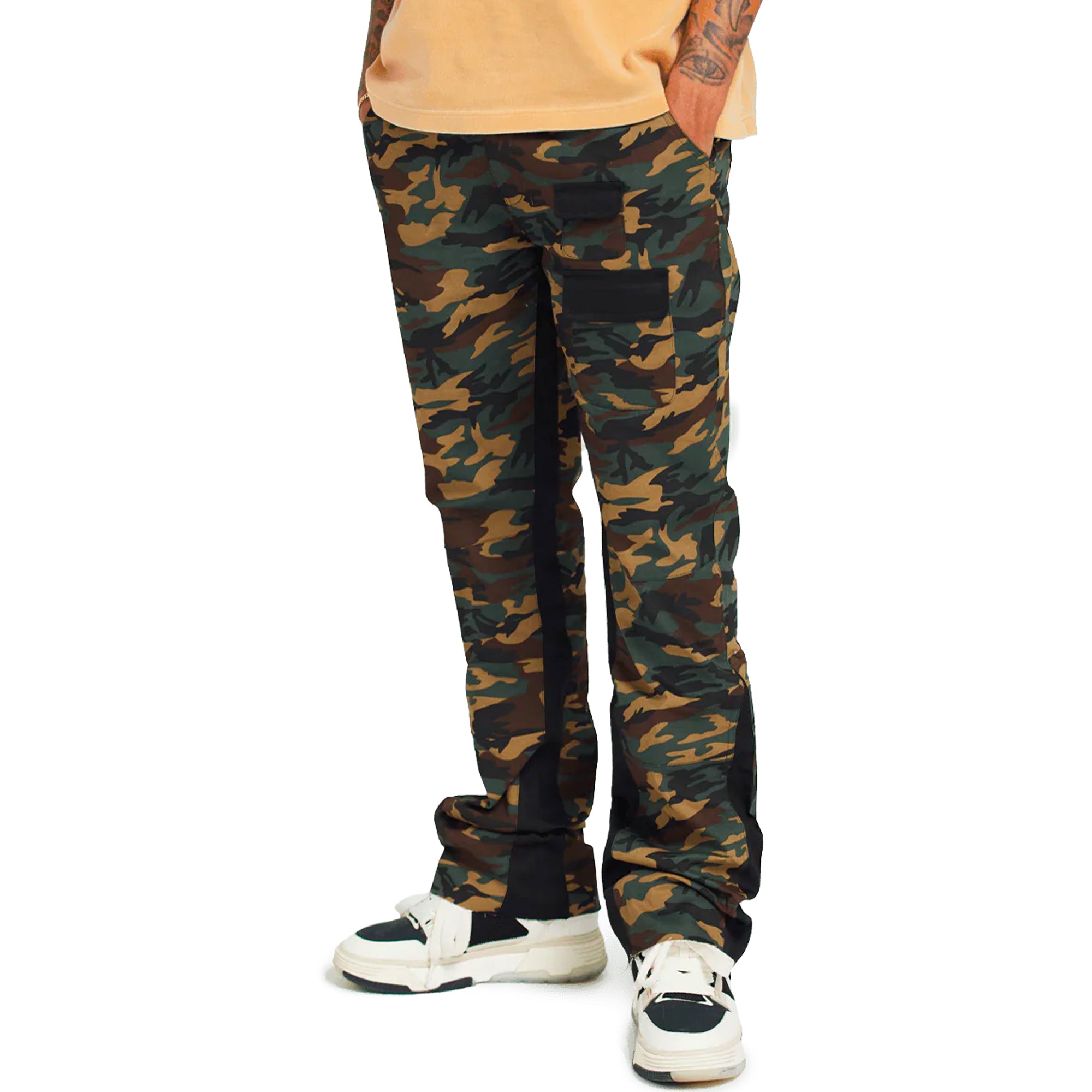 Flare Mens Washed Camo Flare Twill Pants