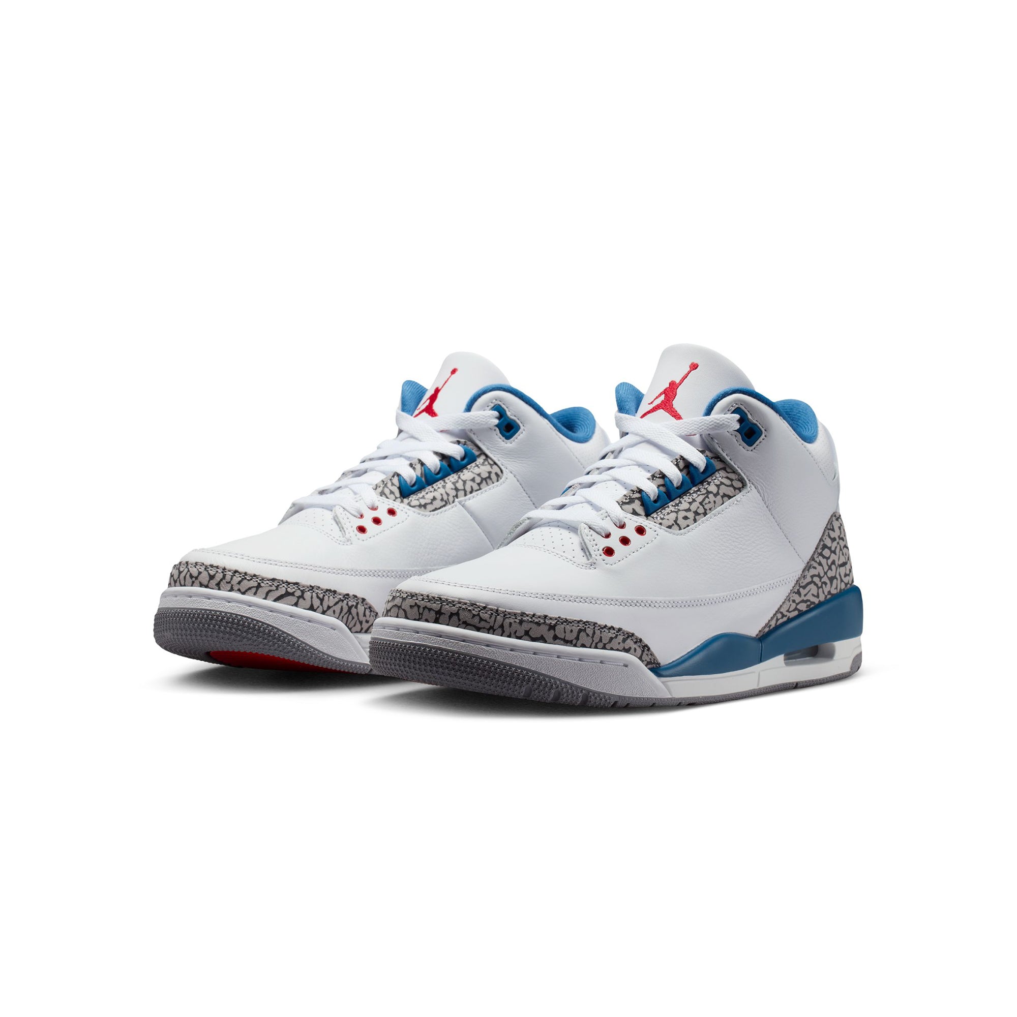 White/fire Red-true Blue Sneakers on a white background