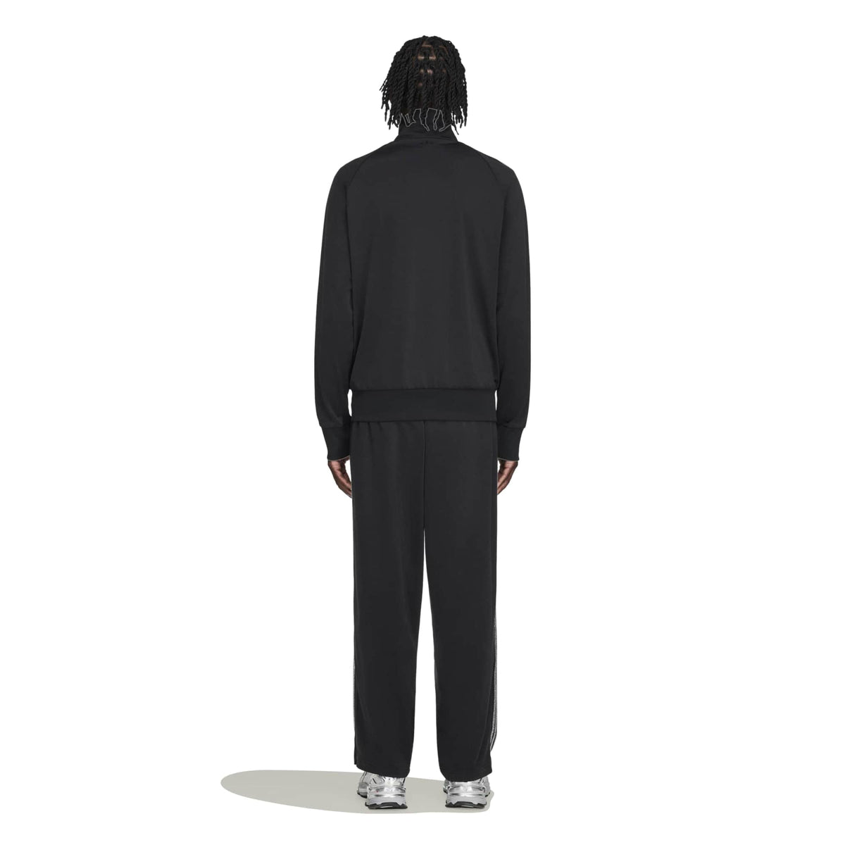 black and silver rhinestone track jacket on a white background