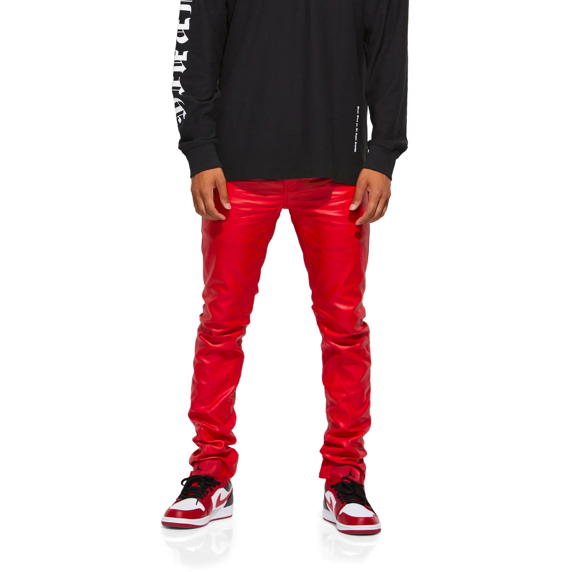 Purple Brand Mens Red Patent Leather Film Jeans