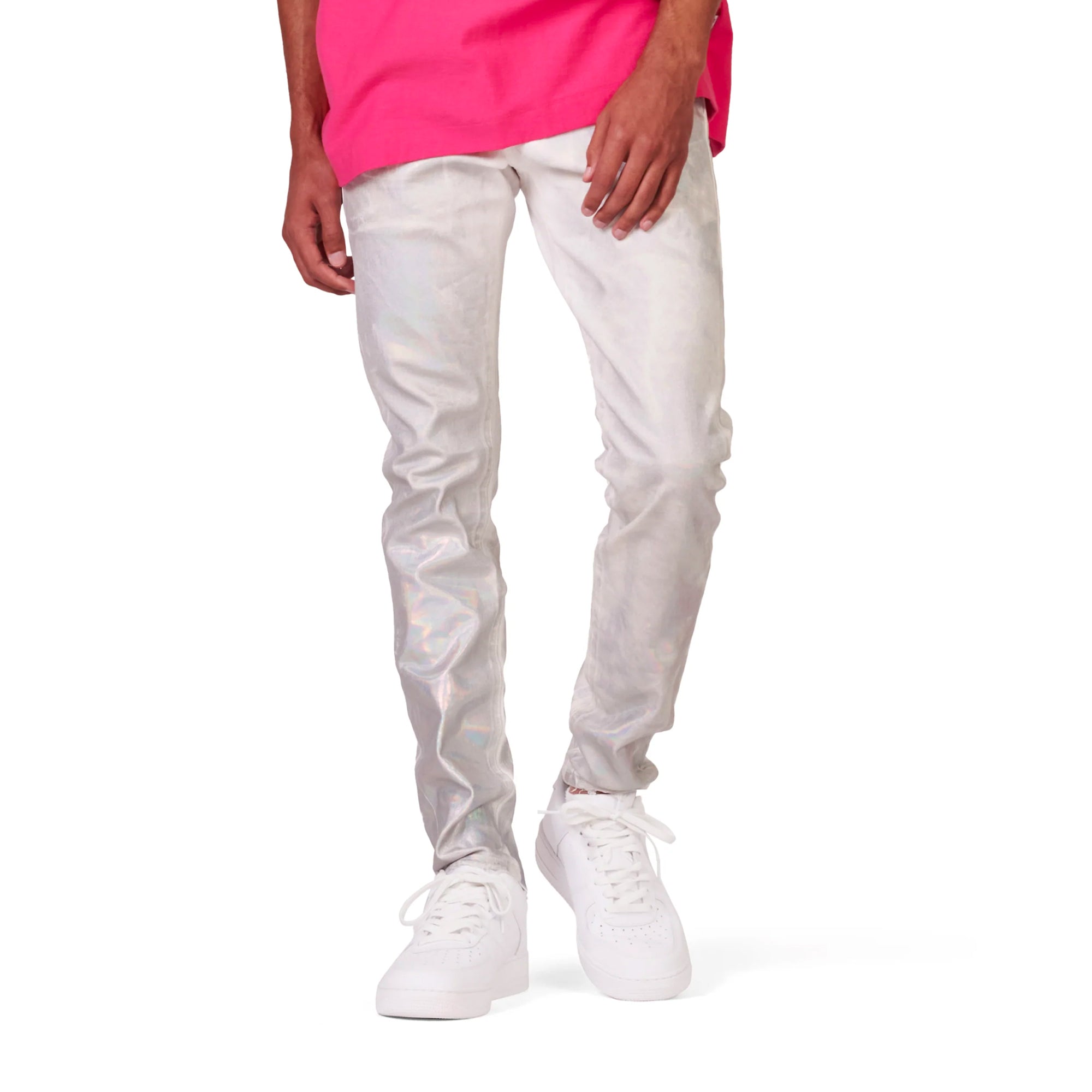 Purple Brand Mens Worn White Iridescent Pearl Jeans