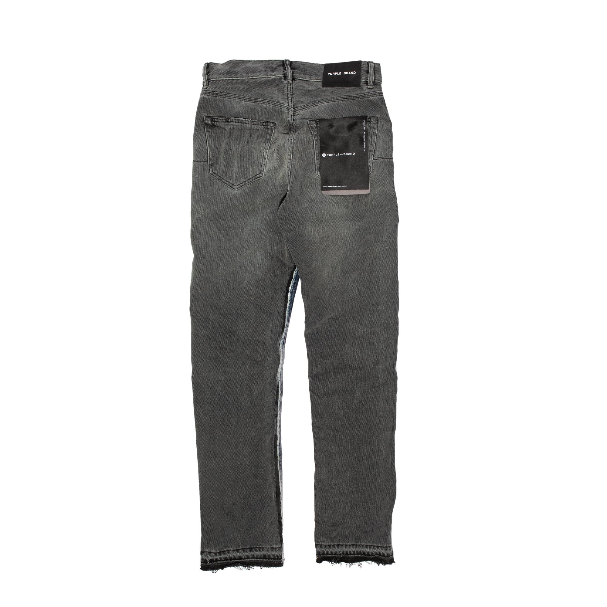 Purple Brand Mens Washed Indigo and Black Framis Fray Jeans