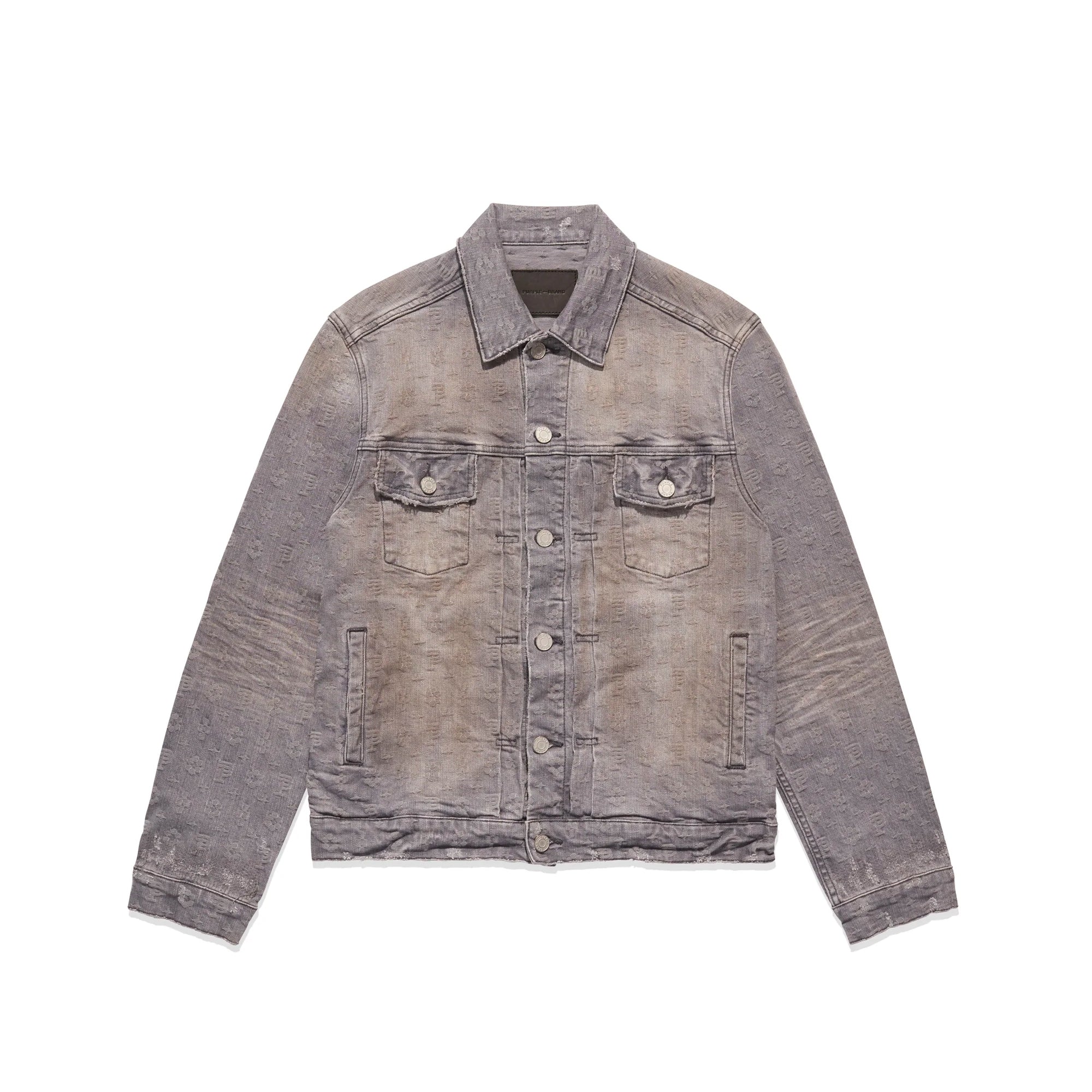 Purple Brand Mens Washed Grey Jacquard Trucker Jacket