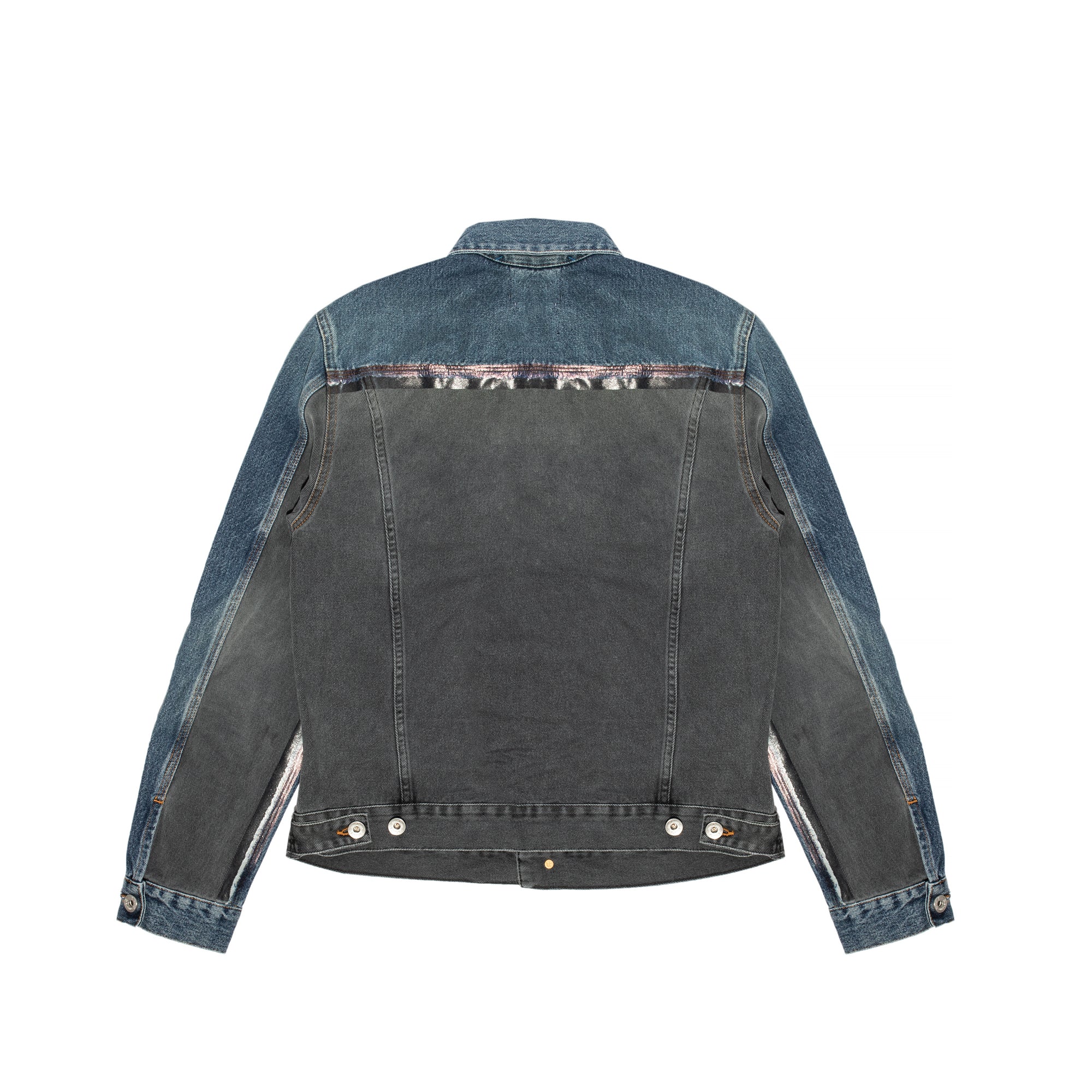 Purple Brand Mens Washed Indigo and Black Framis Fray Denim Jacket