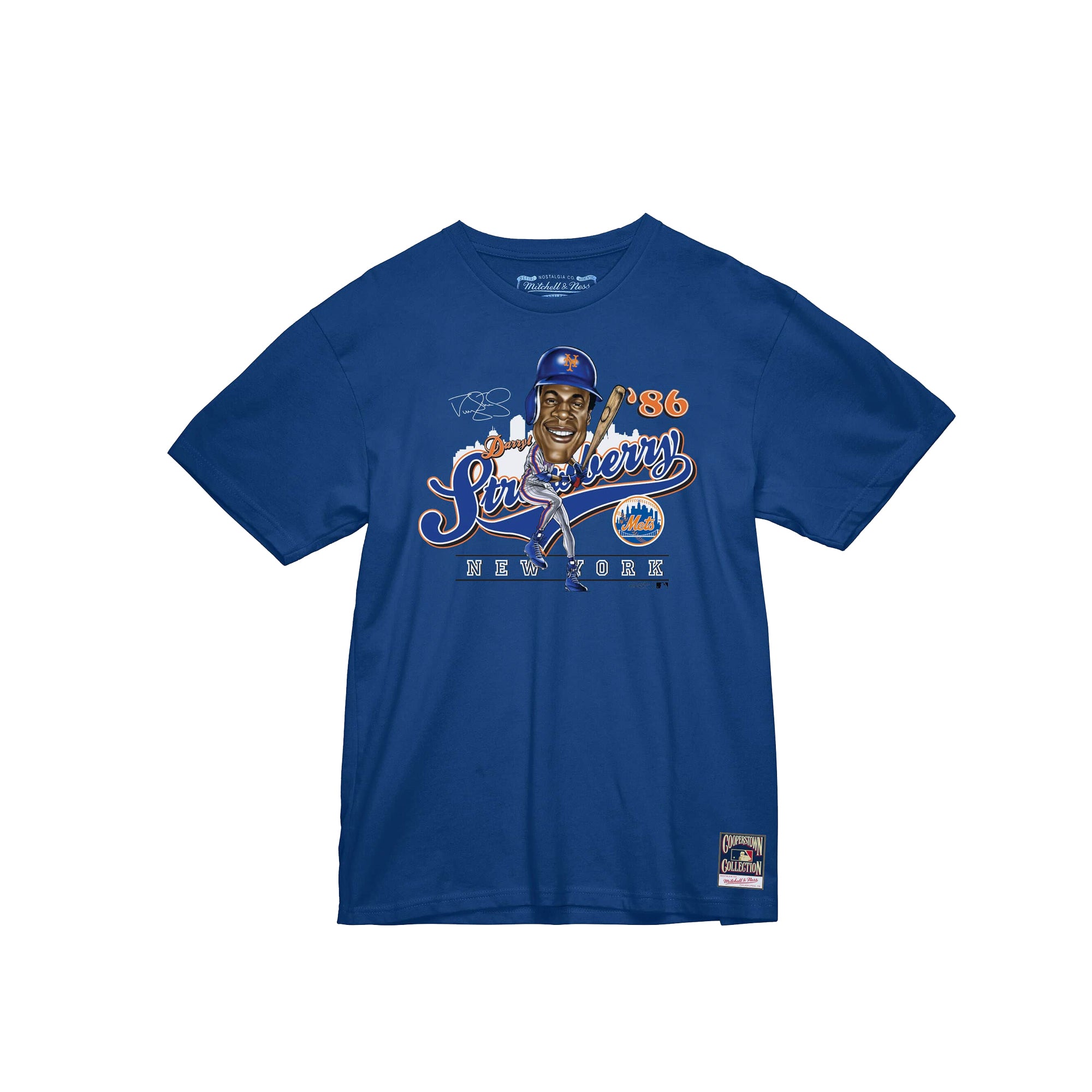 Mitchell & Ness Mens NYM Strawberry Caricature Tee 'Royal'