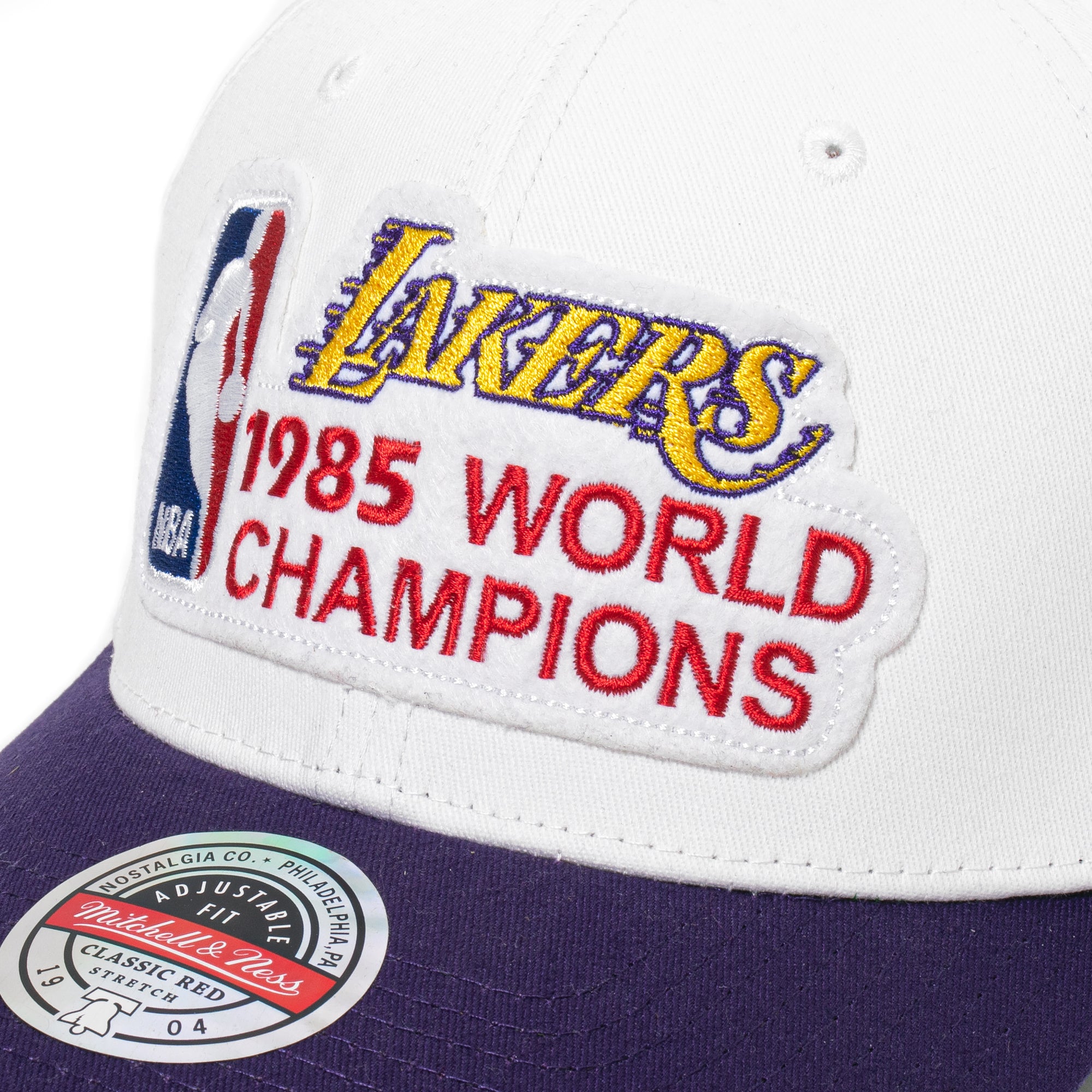 Mitchell & Ness Mens Los Angeles Lakers 85 World Champions Stretch Snapback 'White/Purple'