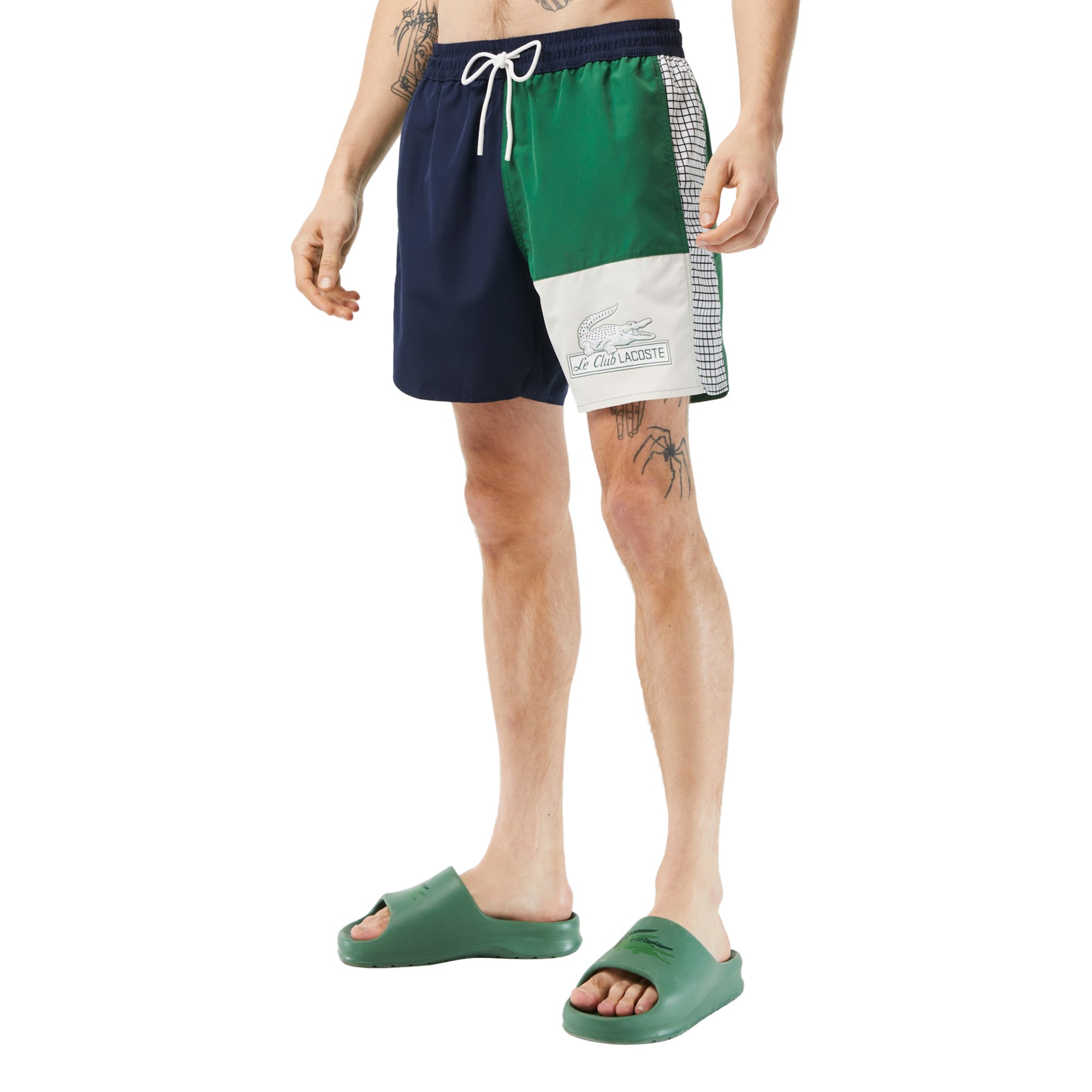 Lacoste Mens Recycled Polyester Colorblock Swim Trunks