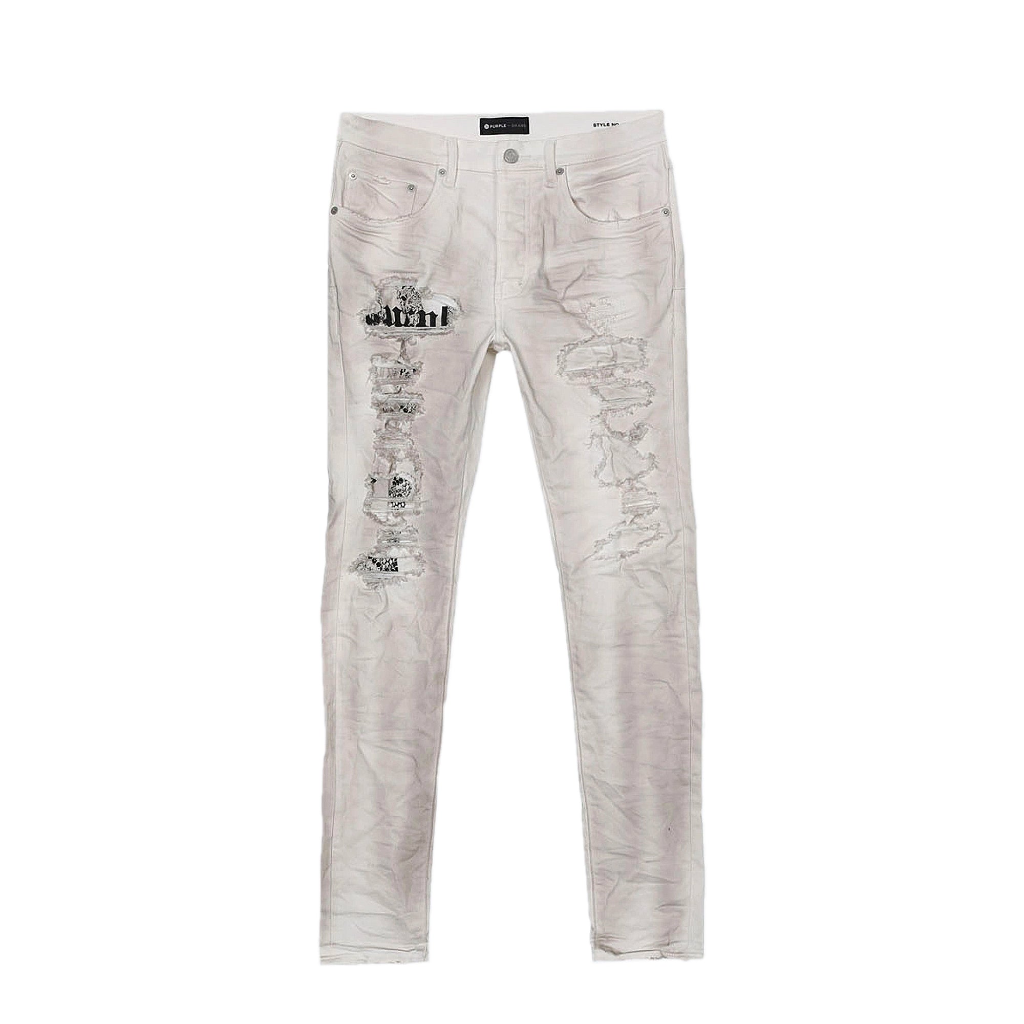 Purple Brand Mens Dirty White Destroy Jersey Knit Repair Jeans