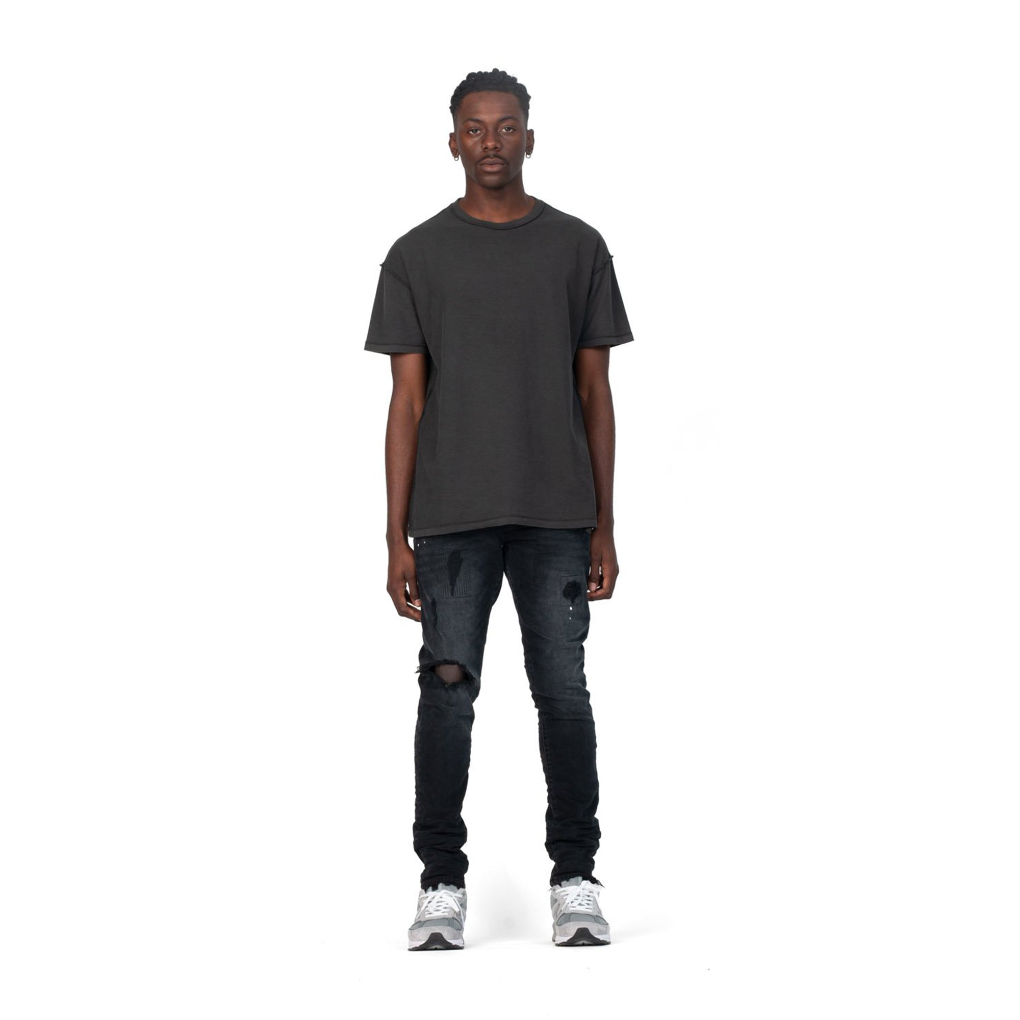 Purple Brand Mens Mid Rise Slim Jean 'Black Resin Repair'