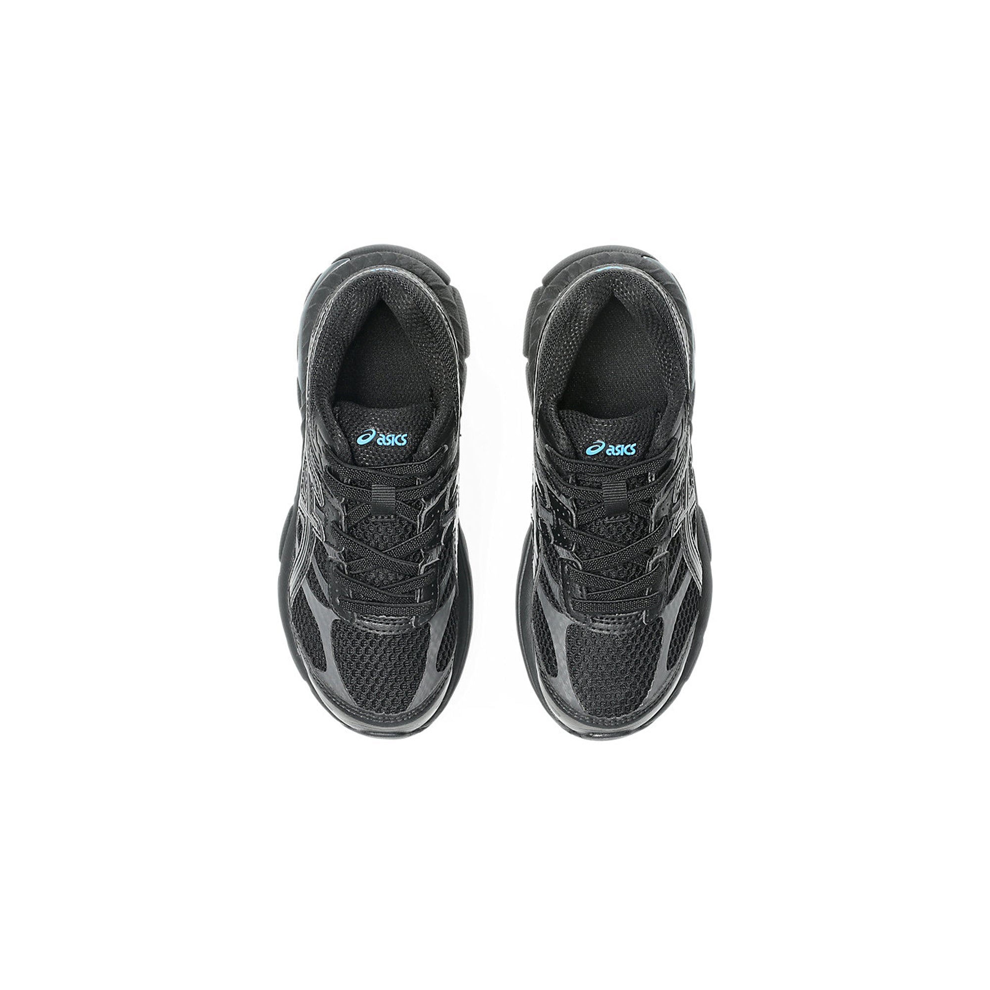 Black and gunmetal sneakers on a white background