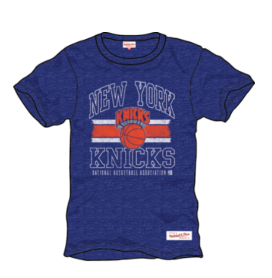 Mitchell & Ness x New York Knicks Mens NBA Striped Logo Lockup Slub Tee