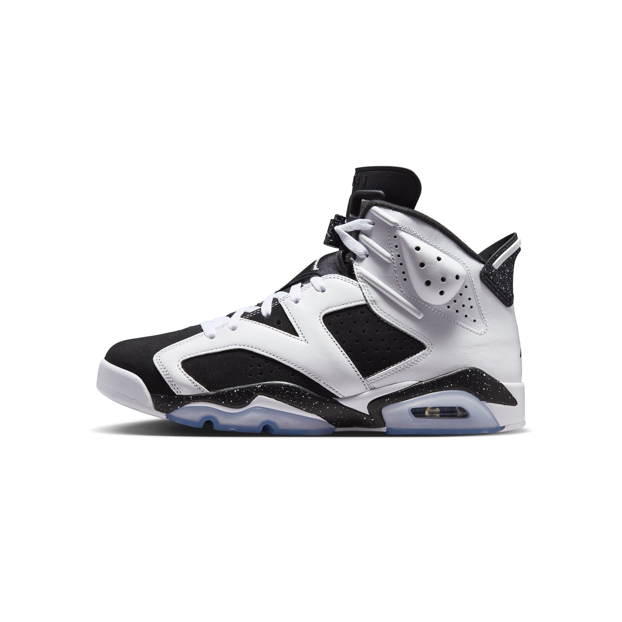 black white and ice blue sneakers on a white background