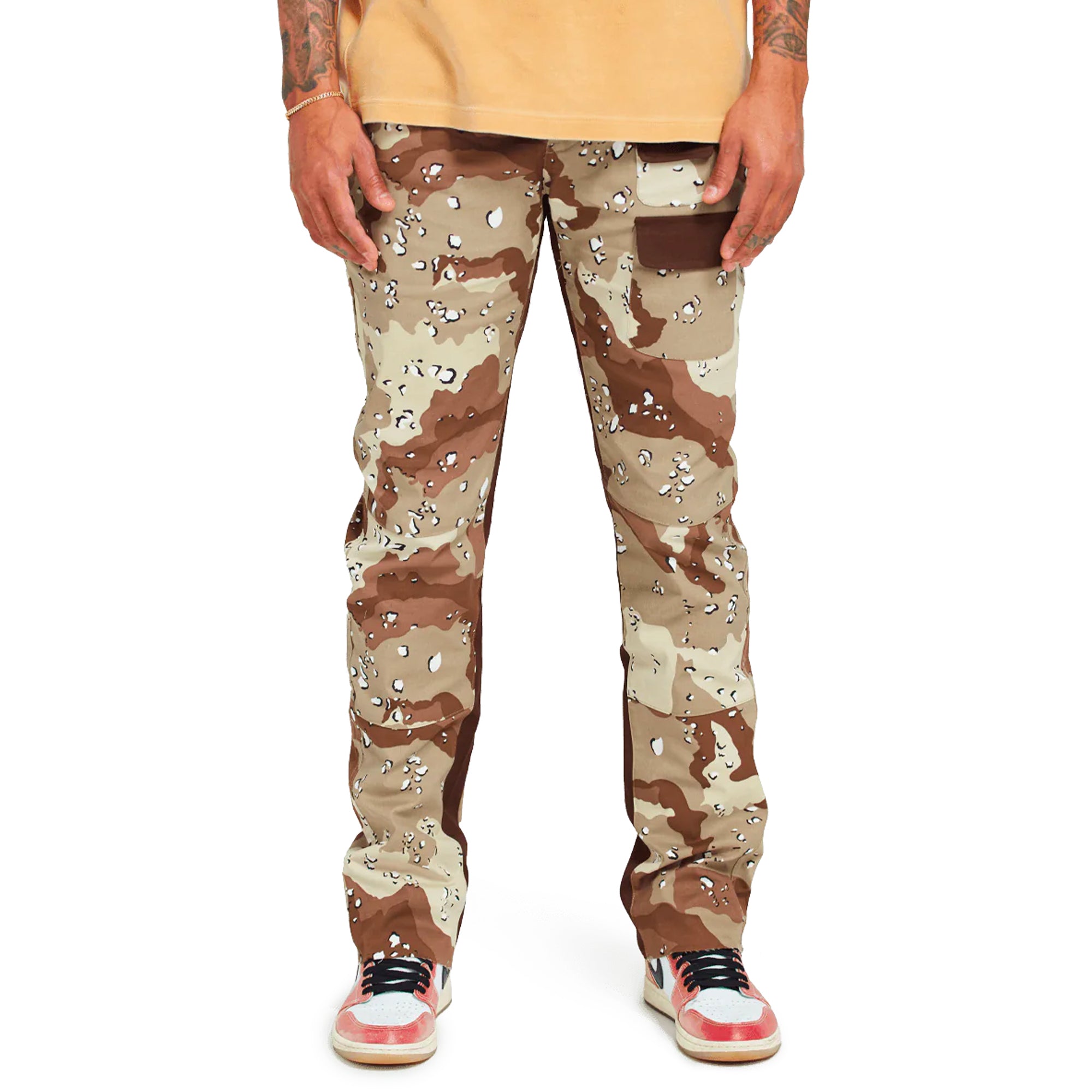 Flare Mens Washed Straight Camo Twill Pants
