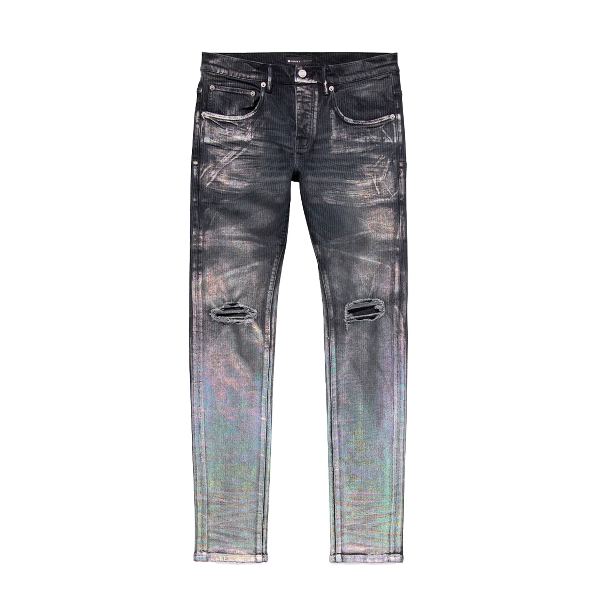 Purple Brand Mens Anthracite Hickory Overydye Iridescent Foil Jeans