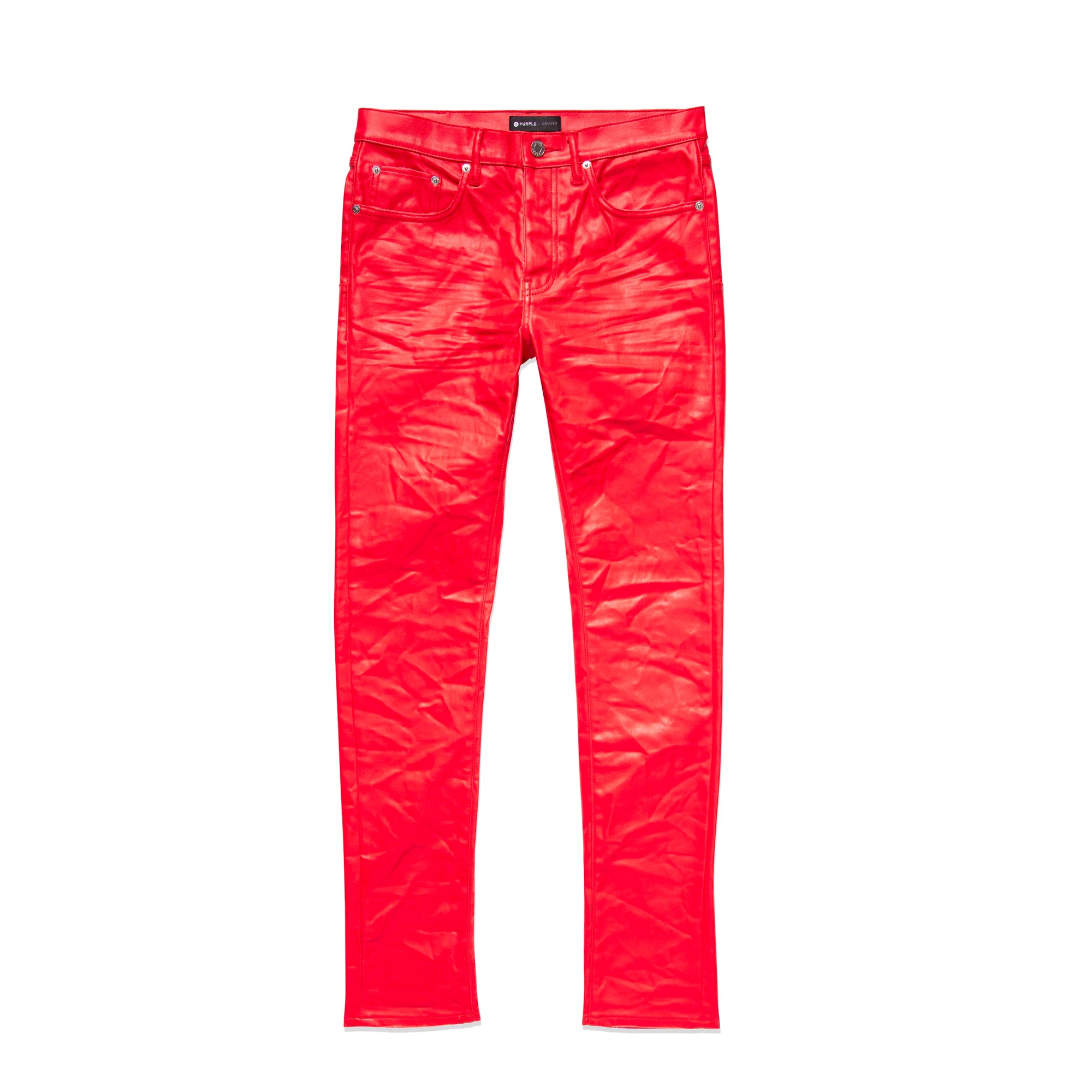 Purple Brand Mens Red Patent Leather Film Jeans