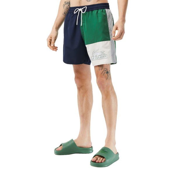 Lacoste Mens Recycled Polyester Colorblock Swim Trunks